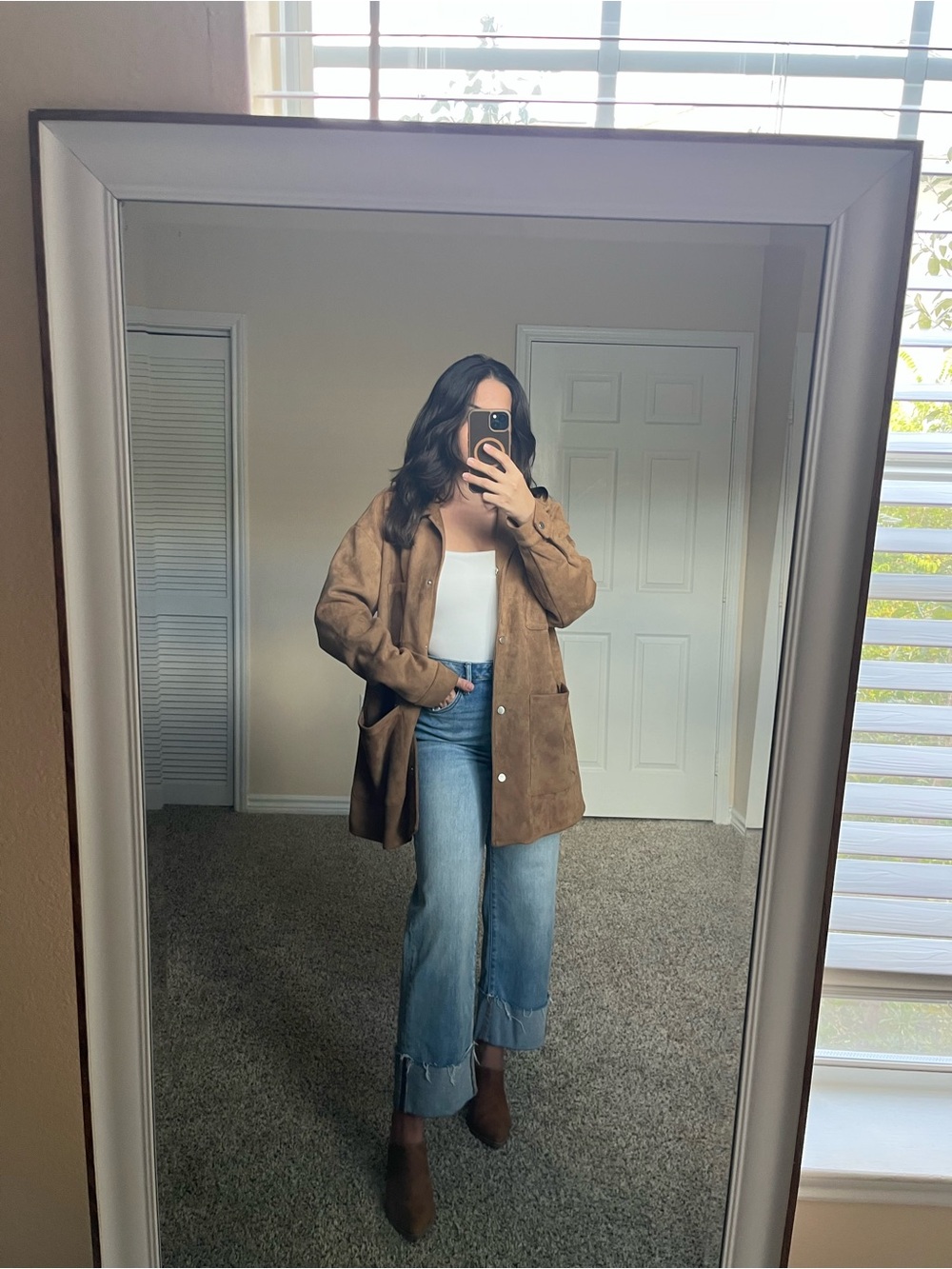 Boohoo Oversized Brown Faux Suede Shacket